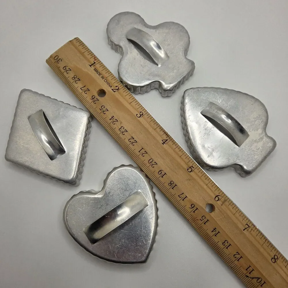 Vtg Aluminum Fluted Cookie Cutters Playing Card Suits Heart Spade Diamond Club
